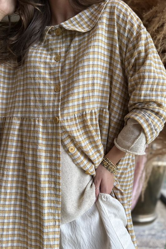 Annie Gingham Peter Pan Frock Coat Mustard